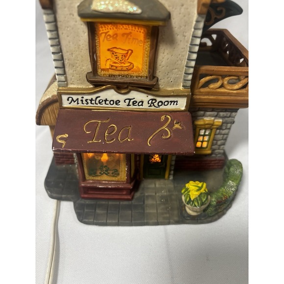 ☕️2004 Holiday Time MISTLETOE TEA ROOM Porcelain Lighted Christmas Village - Picture 7 of 11